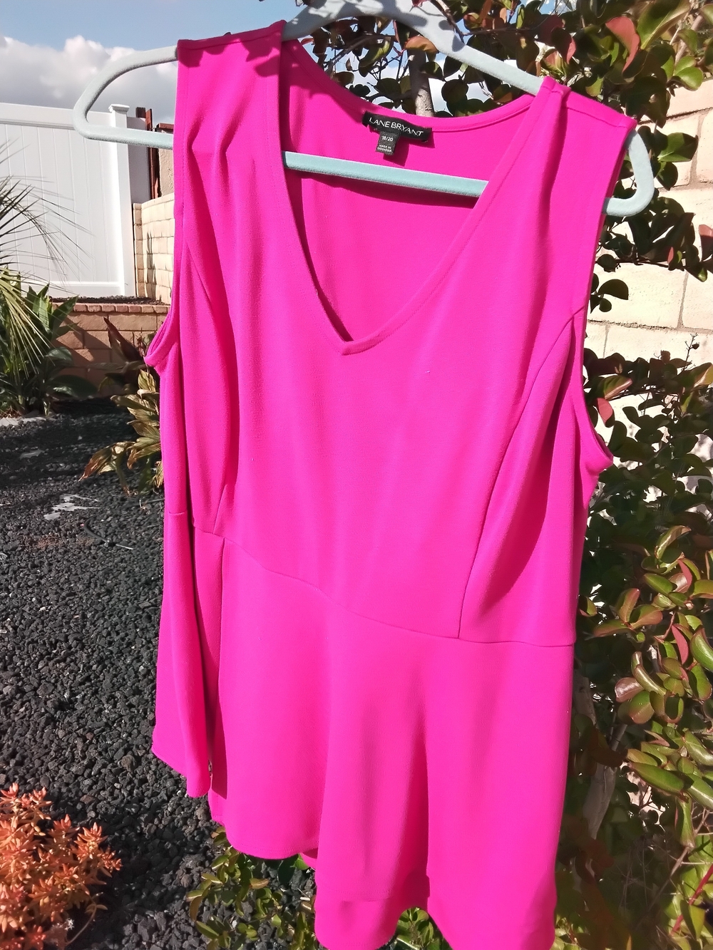 Lane Bryant Hot Pink Sleeveless V-Neck Peplum Top